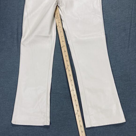 Zara Vegan Leather Pants Womens Size 2 Cream Straight Leg 70s High Rise Trousers - Picture 11 of 13